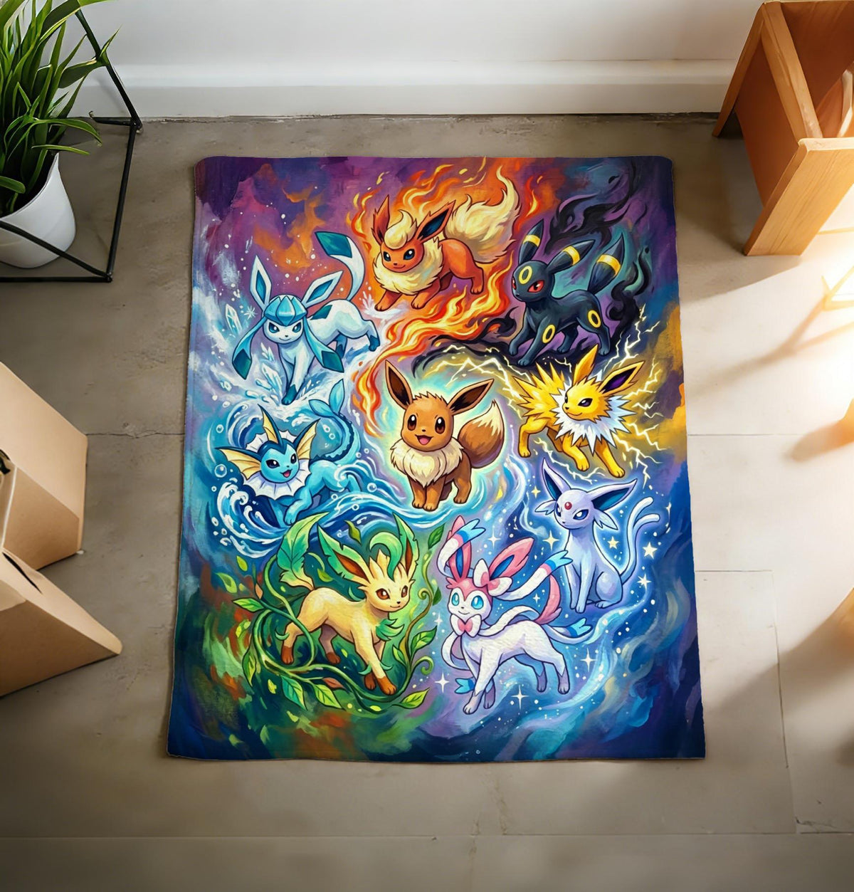 Eeveelution Blanket Soft Throw, Starry Galaxy Flannel Keepsake Gift For Pokemon Fans