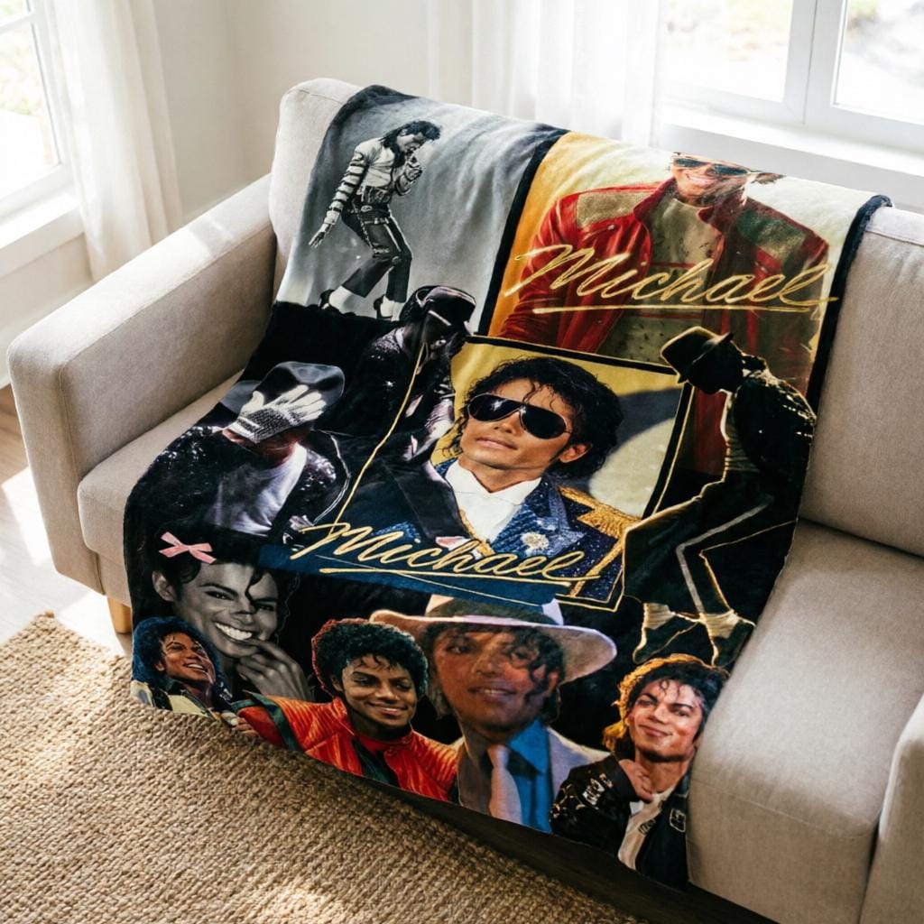 Michael Jackson Collage Flannel Throw Blanket, Classic Pop Music Fan Decor