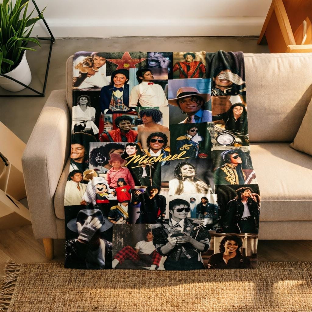 Michael Jackson Collage Throw Blanket, Flannel Soft Cozy Home Decor, Pop Music Fan Gift