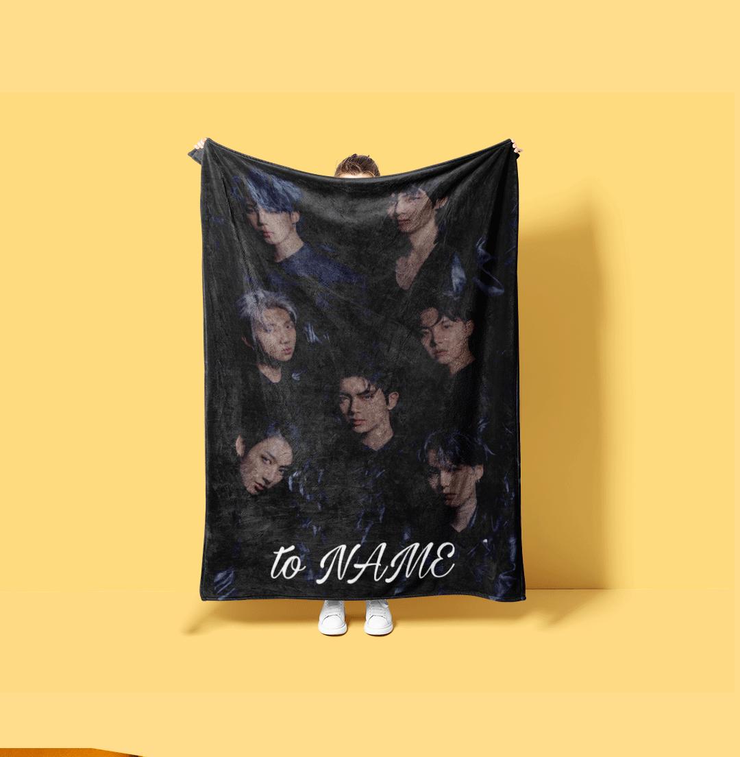 Dark Black Swan BTS Custom Name Blanket Gothic Kpop Idol Throw Edgy Korean Boy Band Bedding Mysterious Army Fan Room Decor