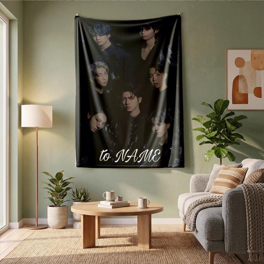 Dark Black Swan BTS Custom Name Blanket Gothic Kpop Idol Throw Edgy Korean Boy Band Bedding Mysterious Army Fan Room Decor