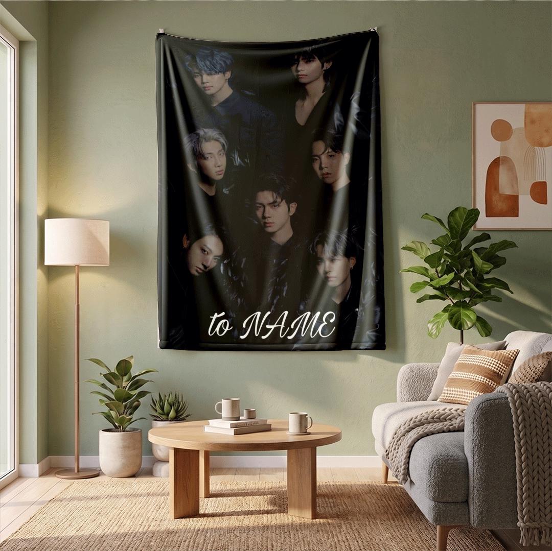 Dark Black Swan BTS Custom Name Blanket Gothic Kpop Idol Throw Edgy Korean Boy Band Bedding Mysterious Army Fan Room Decor