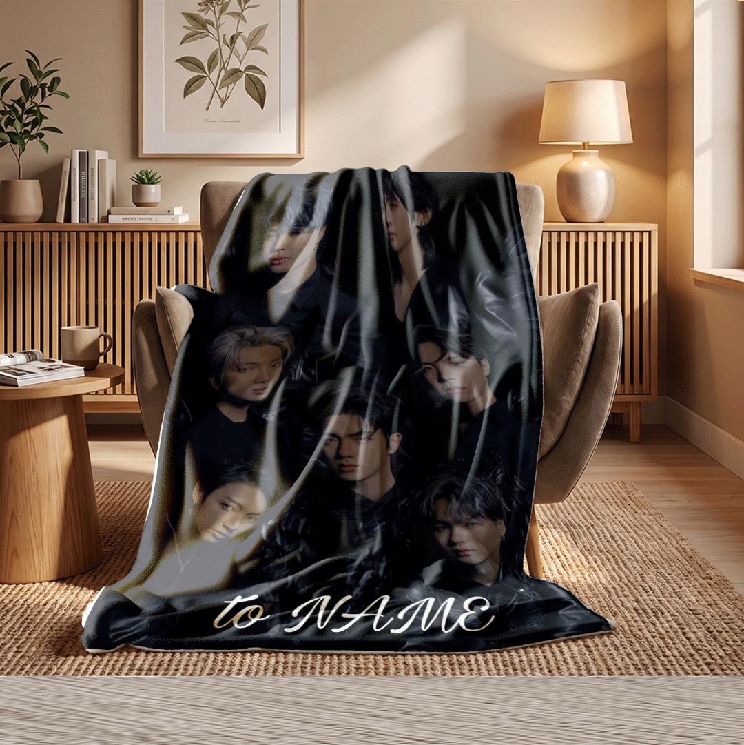 Dark Black Swan BTS Custom Name Blanket Gothic Kpop Idol Throw Edgy Korean Boy Band Bedding Mysterious Army Fan Room Decor