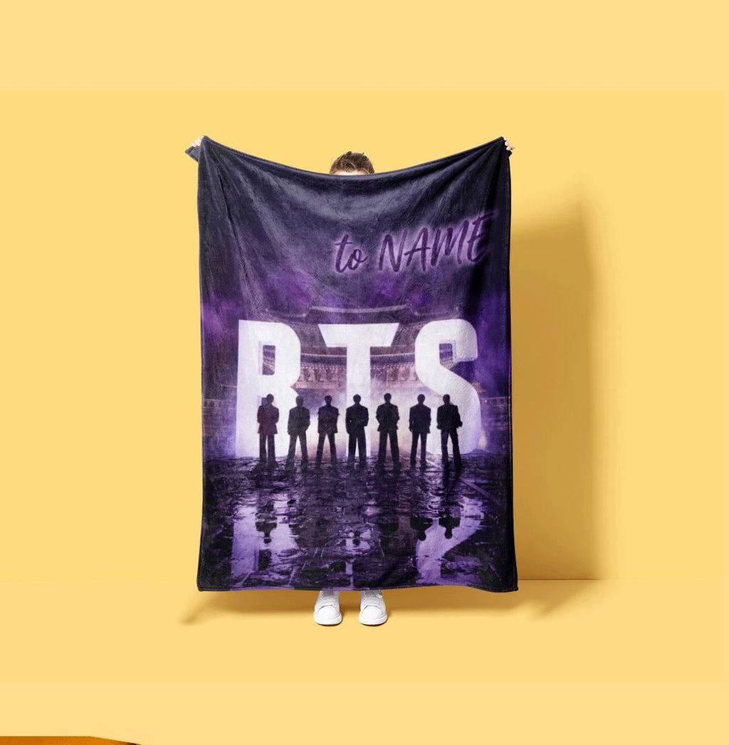 Majestic Palace Glow BTS Personalized Blanket Glowing Letters Throw Traditional Korean Music Idol Bedding Purple Night Army Fan Gift