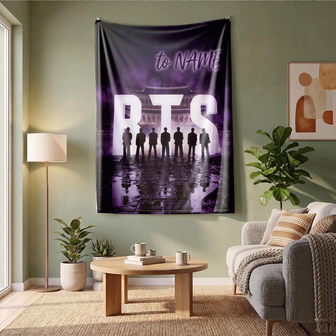 Majestic Palace Glow BTS Personalized Blanket Glowing Letters Throw Traditional Korean Music Idol Bedding Purple Night Army Fan Gift