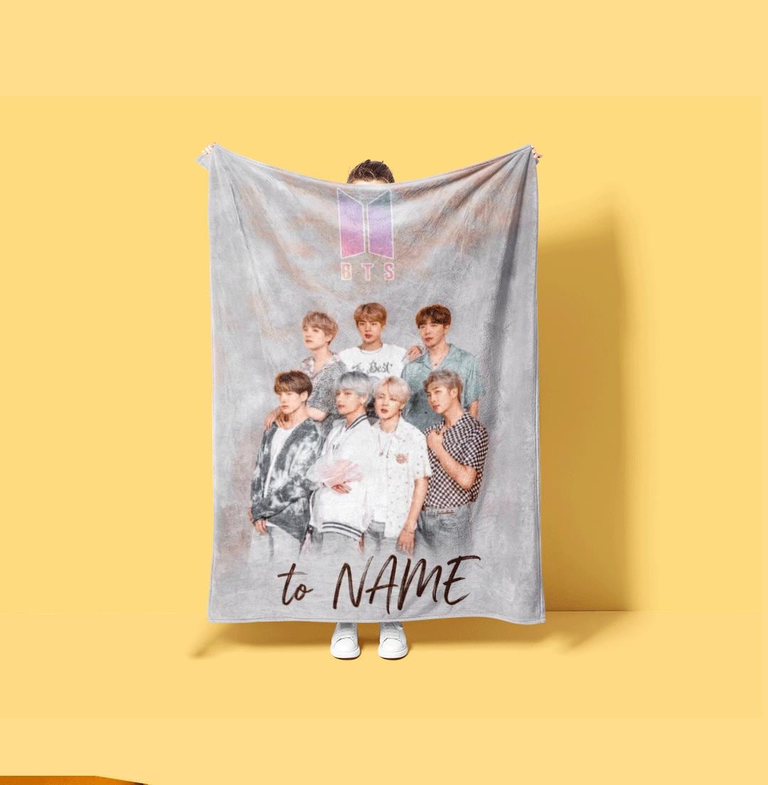 Dreamy Pastel Clouds BTS Personalized Throw Soft Aesthetic Kpop Blanket Korean Boy Band Bedding Elegant Army Fan Decor Poster Gift