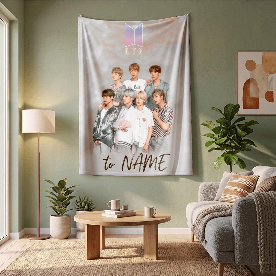 Dreamy Pastel Clouds BTS Personalized Throw Soft Aesthetic Kpop Blanket Korean Boy Band Bedding Elegant Army Fan Decor Poster Gift