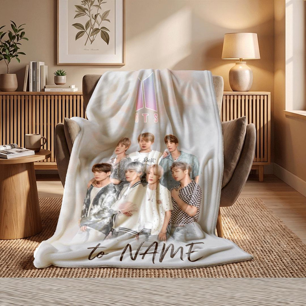 Dreamy Pastel Clouds BTS Personalized Throw Soft Aesthetic Kpop Blanket Korean Boy Band Bedding Elegant Army Fan Decor Poster Gift