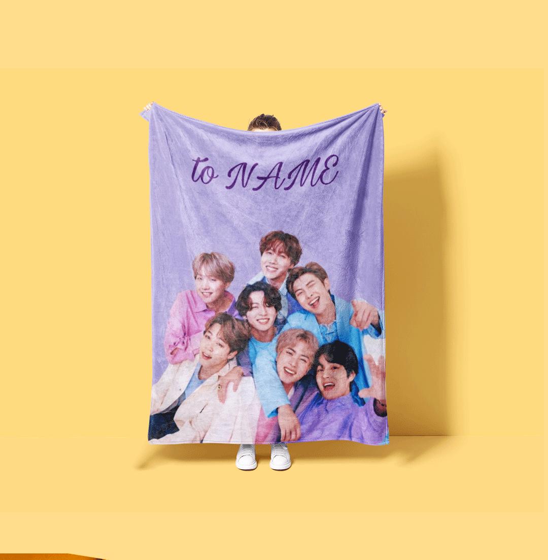 Soft Pastel Suits BTS Personalized Blanket Boy With Luv Era Throw Sweet Smile Kpop Idol Bedding Cute Army Fan Room Decor
