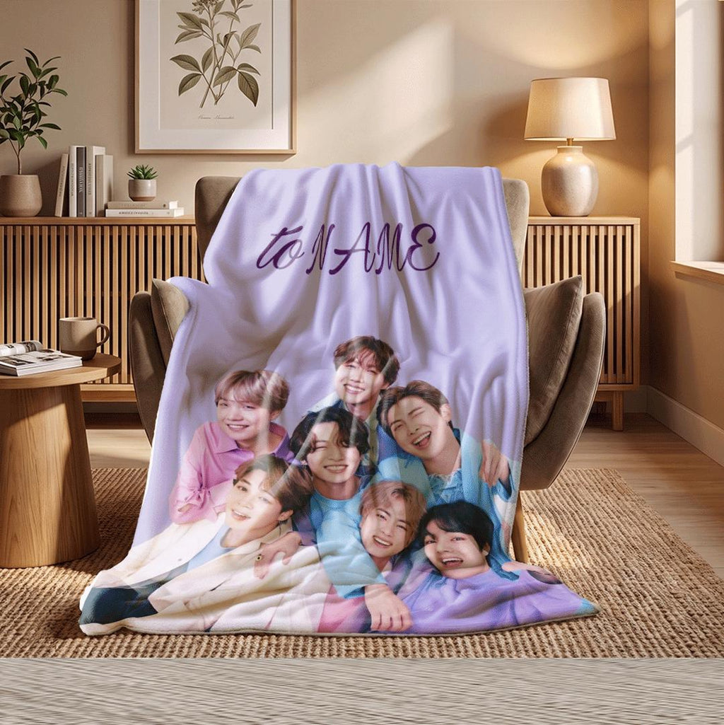 Soft Pastel Suits BTS Personalized Blanket Boy With Luv Era Throw Sweet Smile Kpop Idol Bedding Cute Army Fan Room Decor
