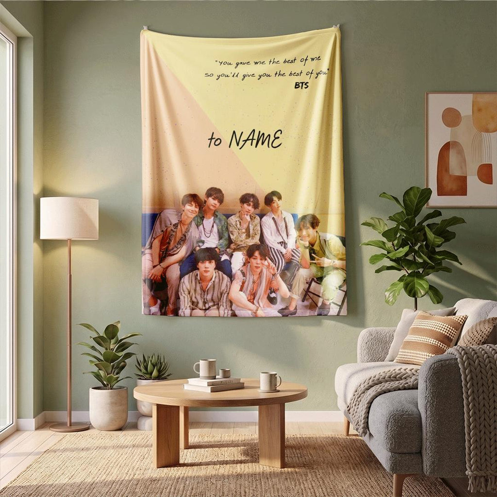 Magic Shop Concept Lyrics BTS Personalized Blanket Inspiring Quote Throw Korean Idol Group Bedding Warm Yellow Army Fan Gift