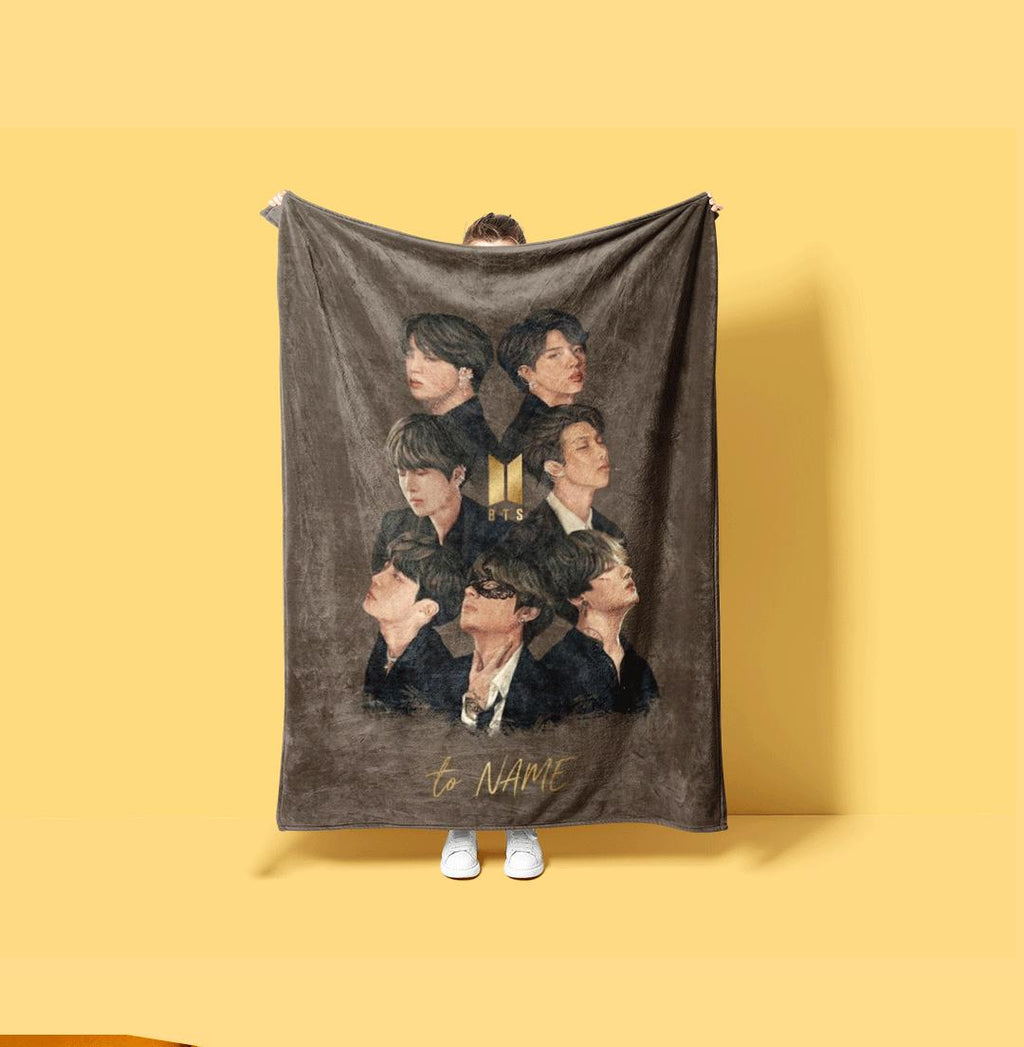 Clean Aesthetic BTS Custom Blanket Studio Portrait Throw Soft Pastel Korean Boy Band Bedding Cute Army Fan Room Decor Gift