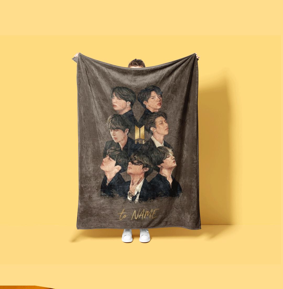 Clean Aesthetic BTS Custom Blanket Studio Portrait Throw Soft Pastel Korean Boy Band Bedding Cute Army Fan Room Decor Gift