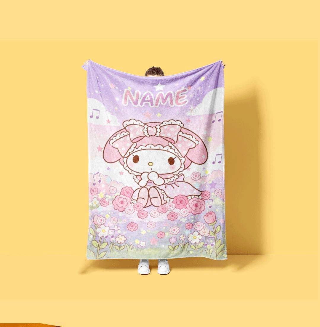 Custom Name My Melody Blanket Personalized Birthday Gift for Girls Soft Kawaii Anime Fleece Throw Unique Bedroom Decor for Kids
