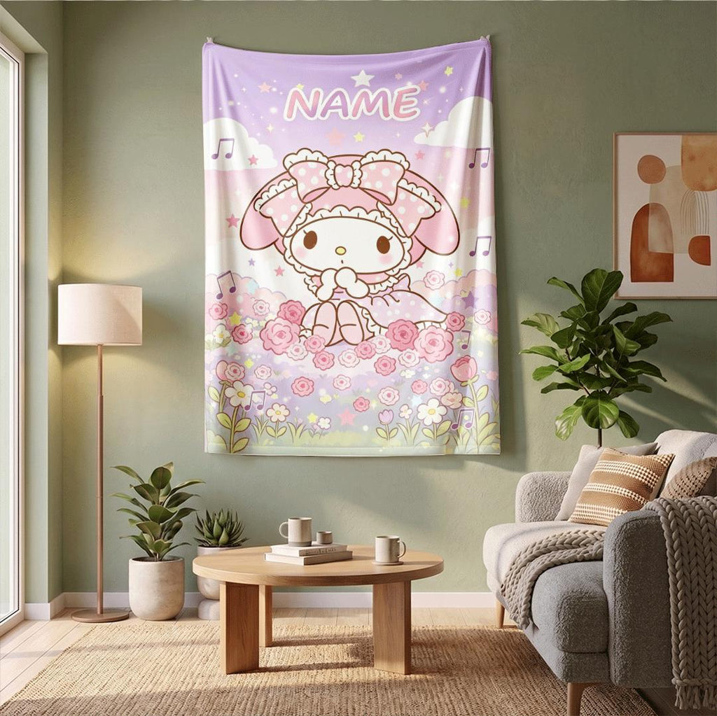 Custom Name My Melody Blanket Personalized Birthday Gift for Girls Soft Kawaii Anime Fleece Throw Unique Bedroom Decor for Kids