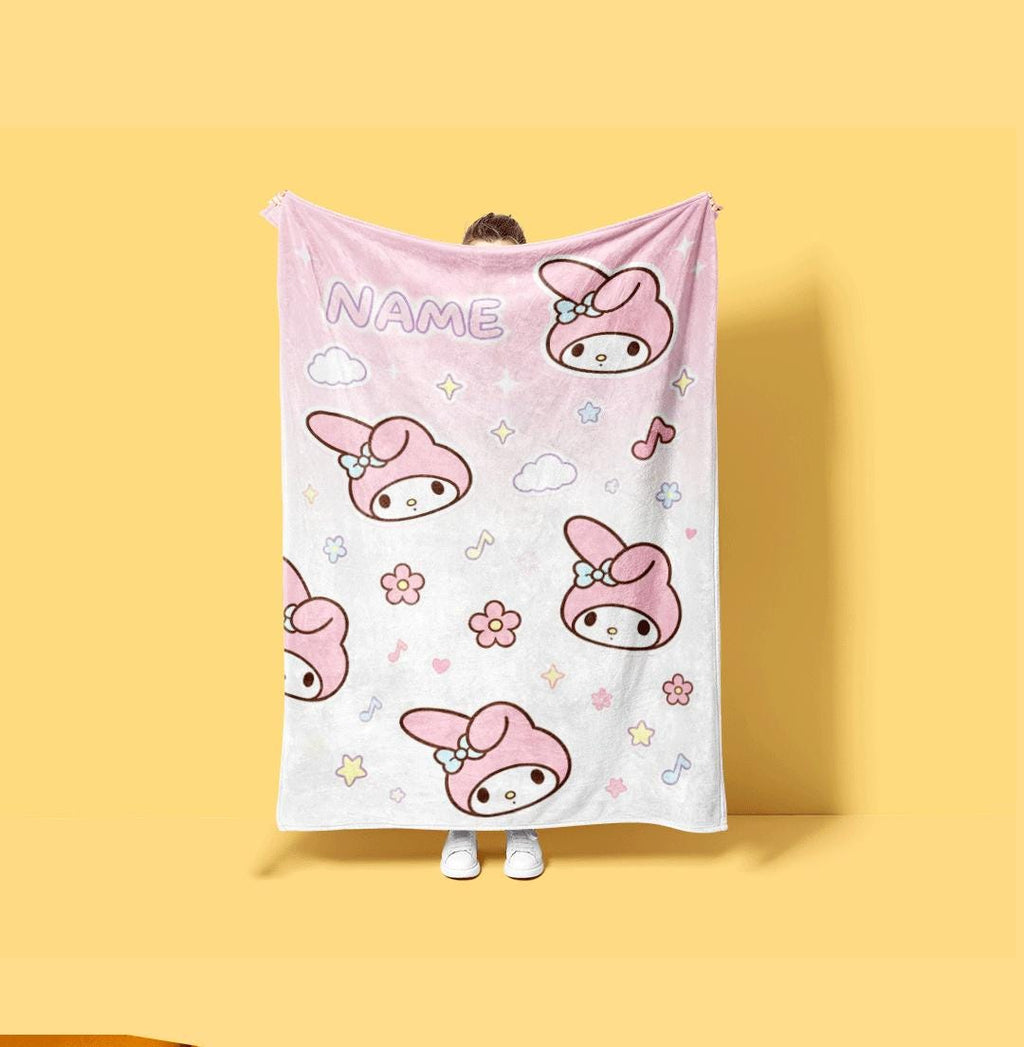 Dreamy My Melody Blanket Custom Name Throw Pink Aesthetic Fleece Bedding Kawaii Anime Room Decor Personalized Gift for Little Girls