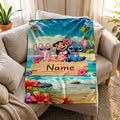 Custom Stitch Blanket, Personalized Name Tropical Throw, Cozy Flannel Anime Decor