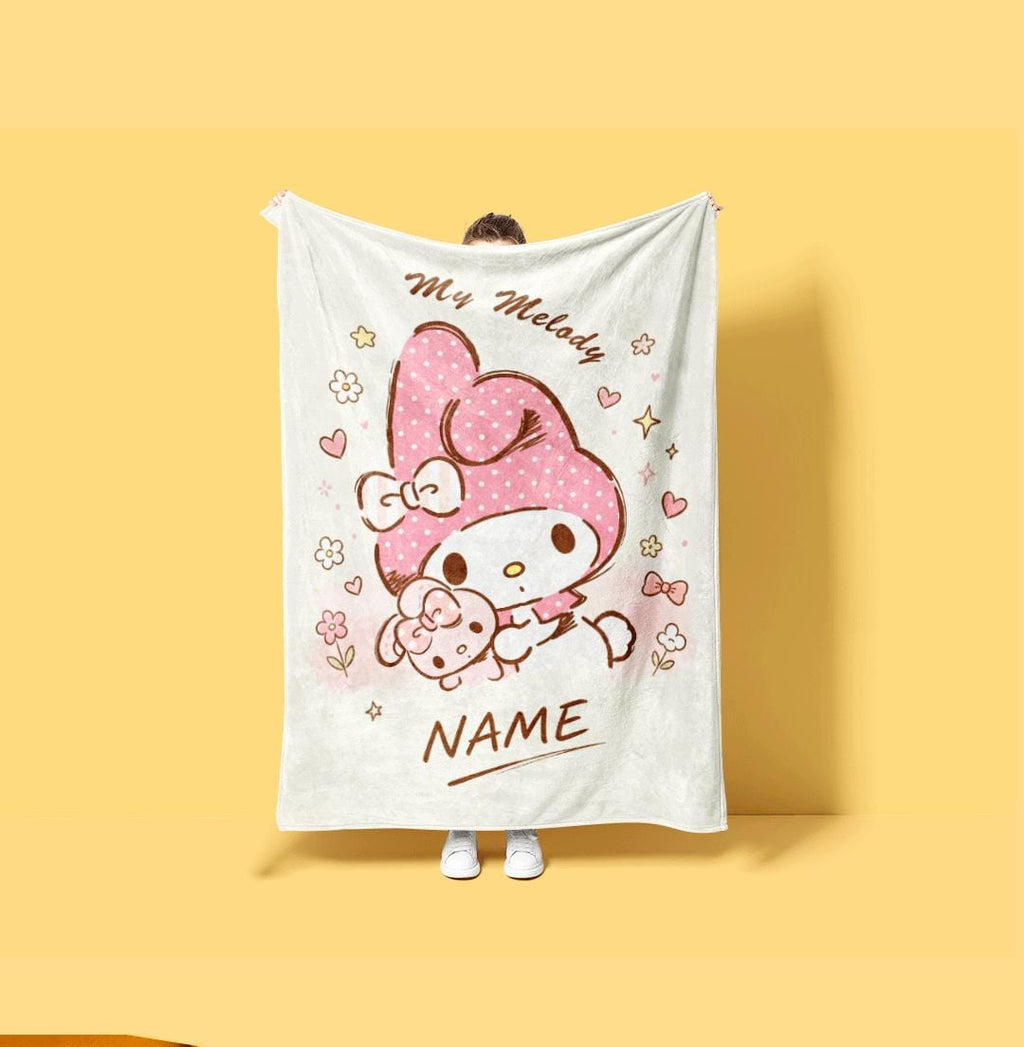 My Melody Garden Art Fleece Blanket Personalized Name Throw Pastel Aesthetic Anime Bedding Kawaii Bedroom Decor Birthday Surprise