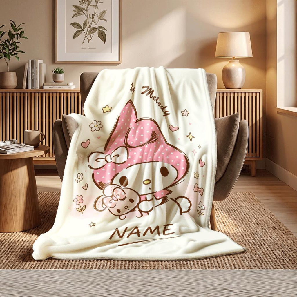 My Melody Garden Art Fleece Blanket Personalized Name Throw Pastel Aesthetic Anime Bedding Kawaii Bedroom Decor Birthday Surprise