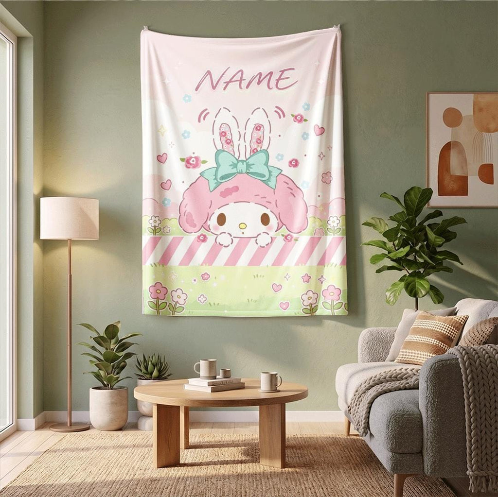 Personalized My Melody Blanket for Baby Kids Custom Name Throw Soft Kawaii Fleece Anime Bedding Nursery Decor Birthday Gift Girl