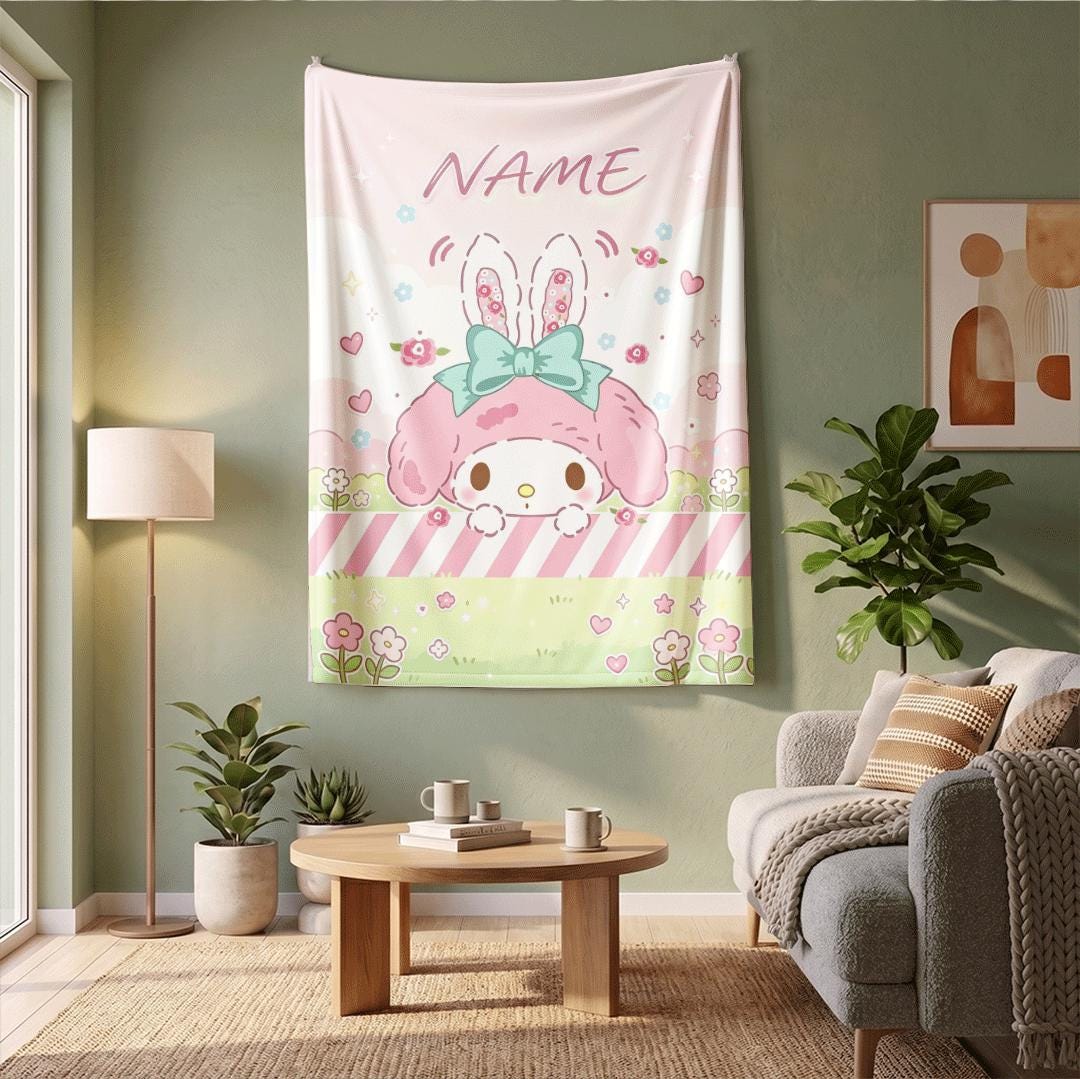 Personalized My Melody Blanket for Baby Kids Custom Name Throw Soft Kawaii Fleece Anime Bedding Nursery Decor Birthday Gift Girl