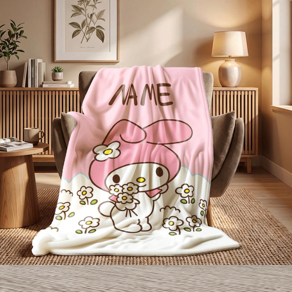 Customized My Melody Fleece Throw Personalized Name Blanket Kawaii Anime Bedding Cute Room Decor Birthday Gift for Little Girls