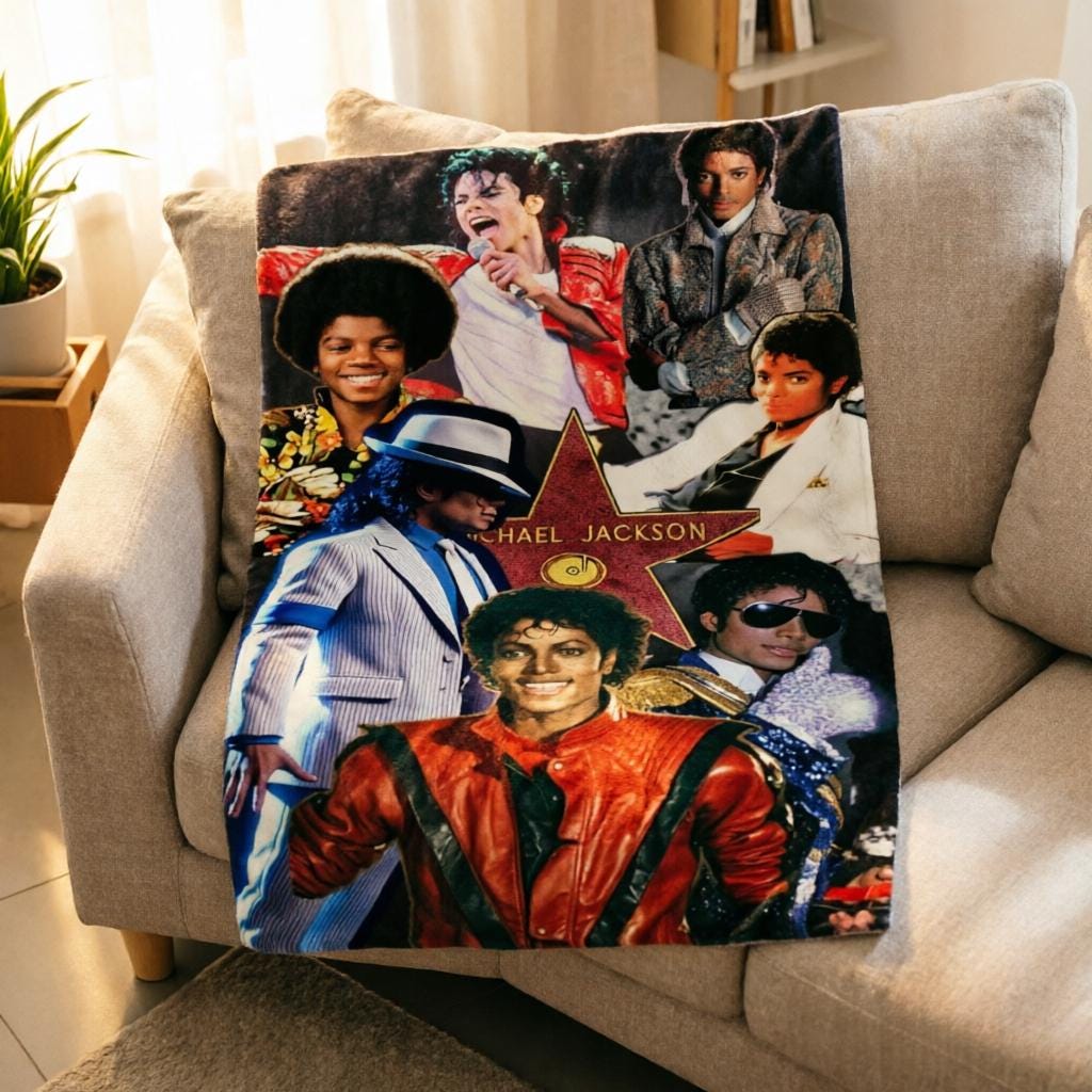 Michael Jackson Collage Flannel Throw Blanket, Classic Pop Music Fan Decor