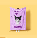 Personalized Kuromi Heart Fleece Blanket Custom Name Throw Cute Purple Kawaii Anime Bedding Sweet Bedroom Decor Birthday Gift Girls