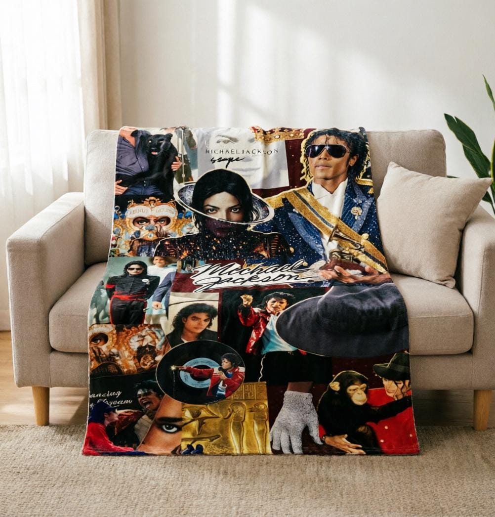 Michael Jackson Collage Flannel Throw Blanket, Classic Pop Music Fan Decor