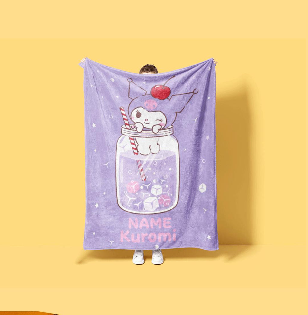 Ultra Soft Personalized Kuromi Fleece Blanket Custom Name Throw Kawaii Anime Bedding Cozy Bedroom Decor Birthday Present Girls