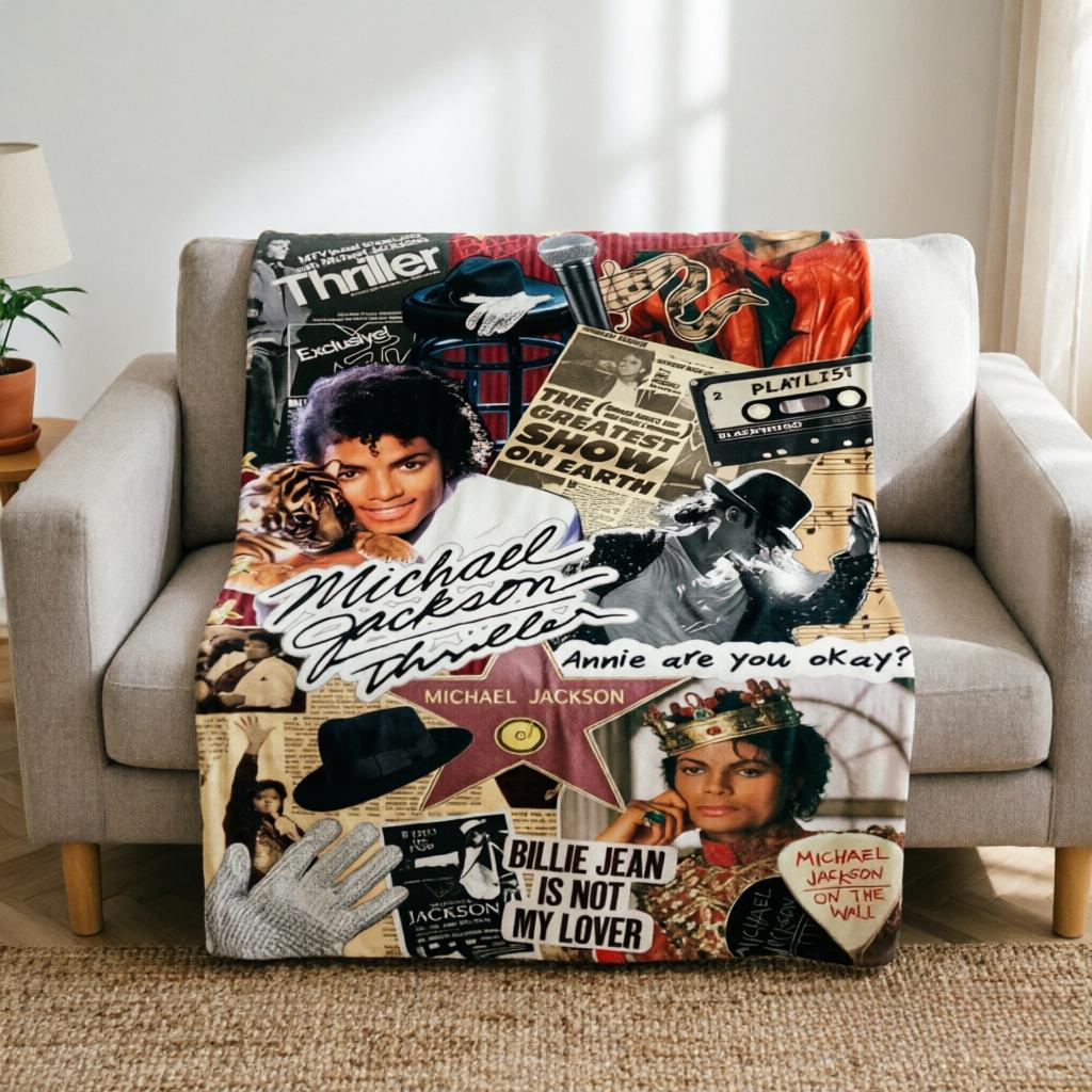 Michael Jackson Thriller Collage Flannel Throw Blanket, Pop Music Fan Decor