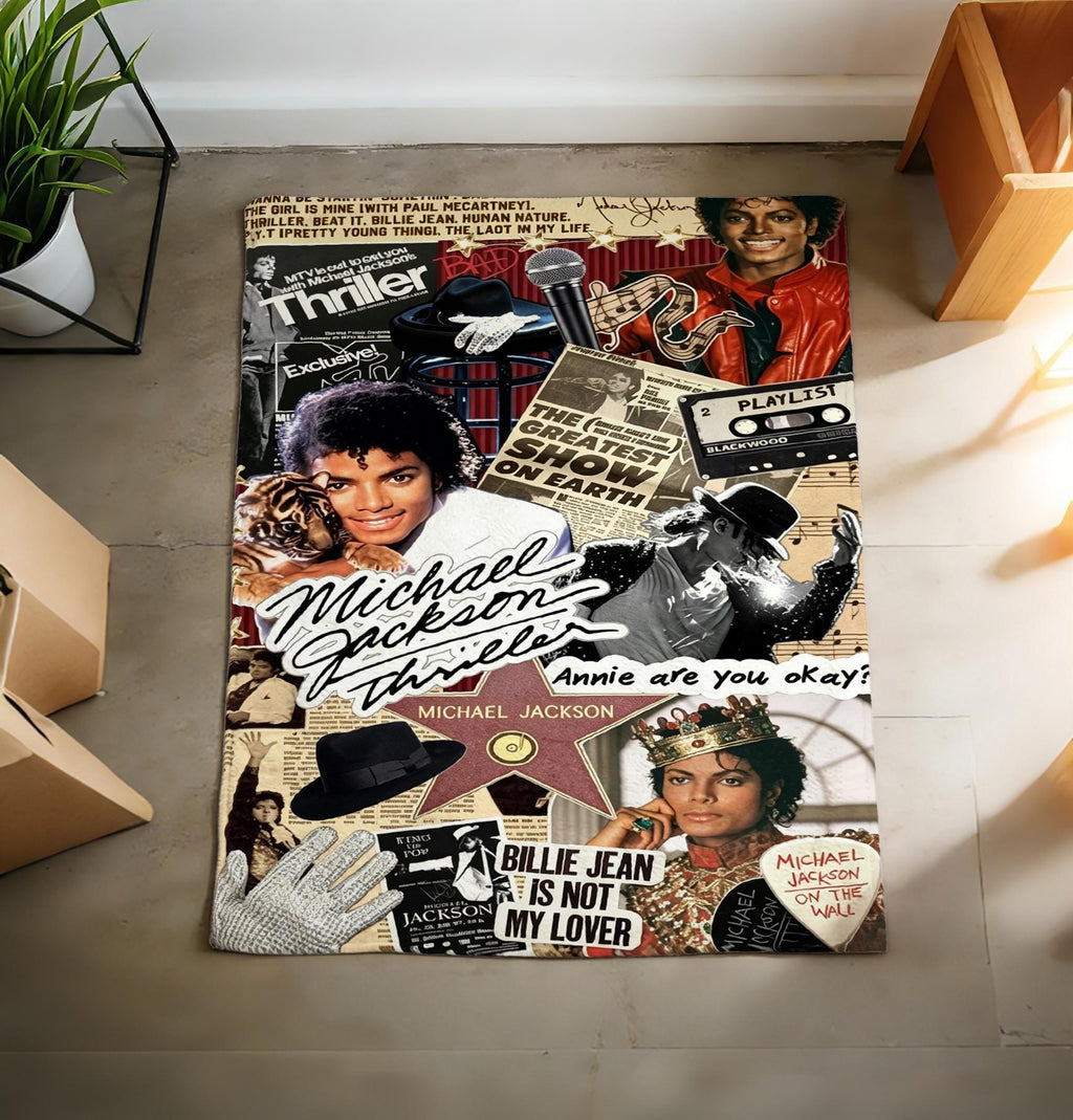 Michael Jackson Thriller Collage Flannel Throw Blanket, Pop Music Fan Decor