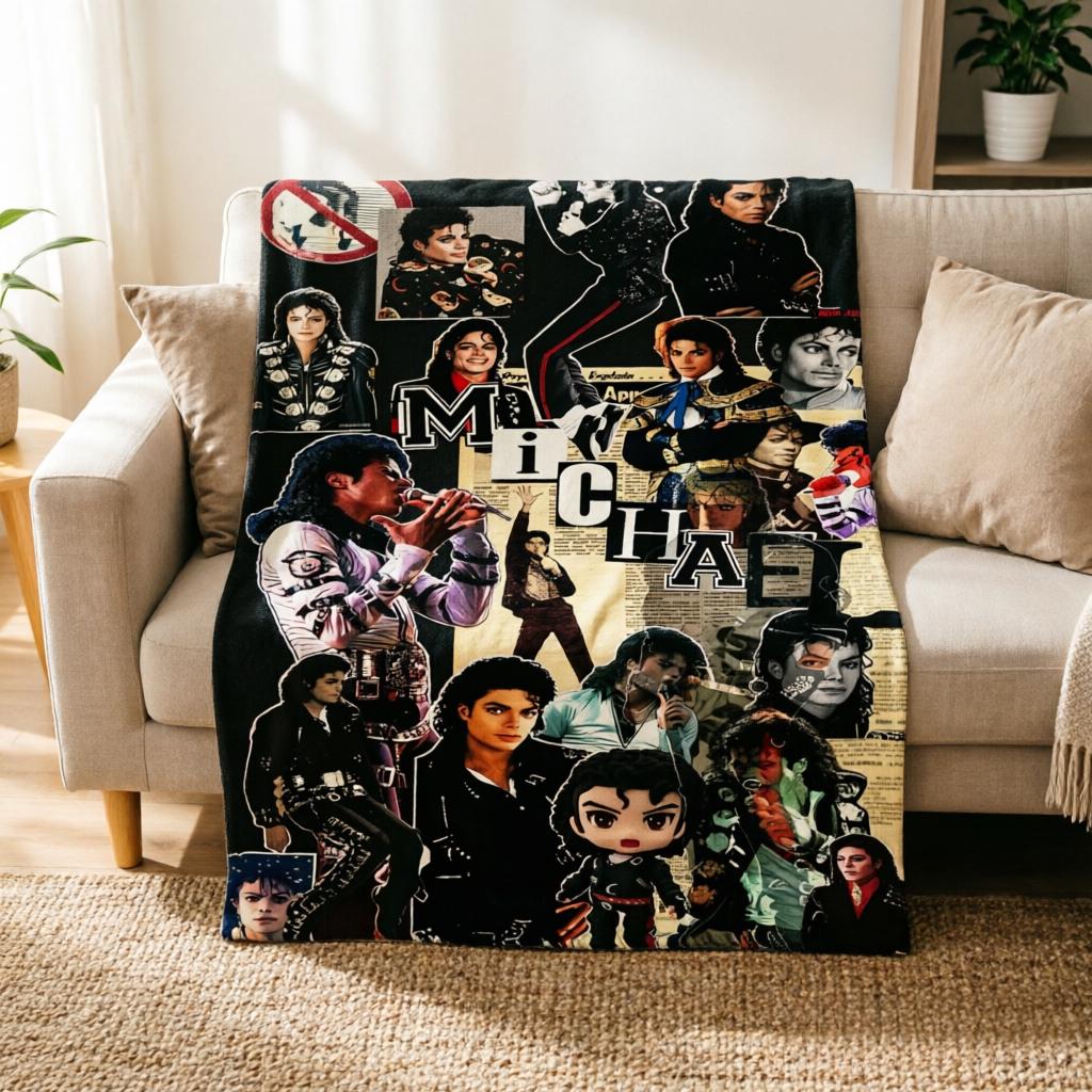 Michael Jackson Collage Flannel Throw Blanket, Pop Music Fan Decor