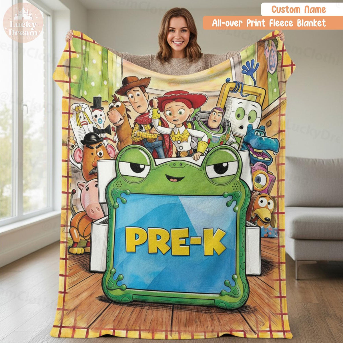Personalized Toy Story 5 Pre-K Blanket, Custom Grade Disney Kids Blanket, Woody Buzz Lightyear Jessie Birthday Cartoon Gift for Boy, Girl