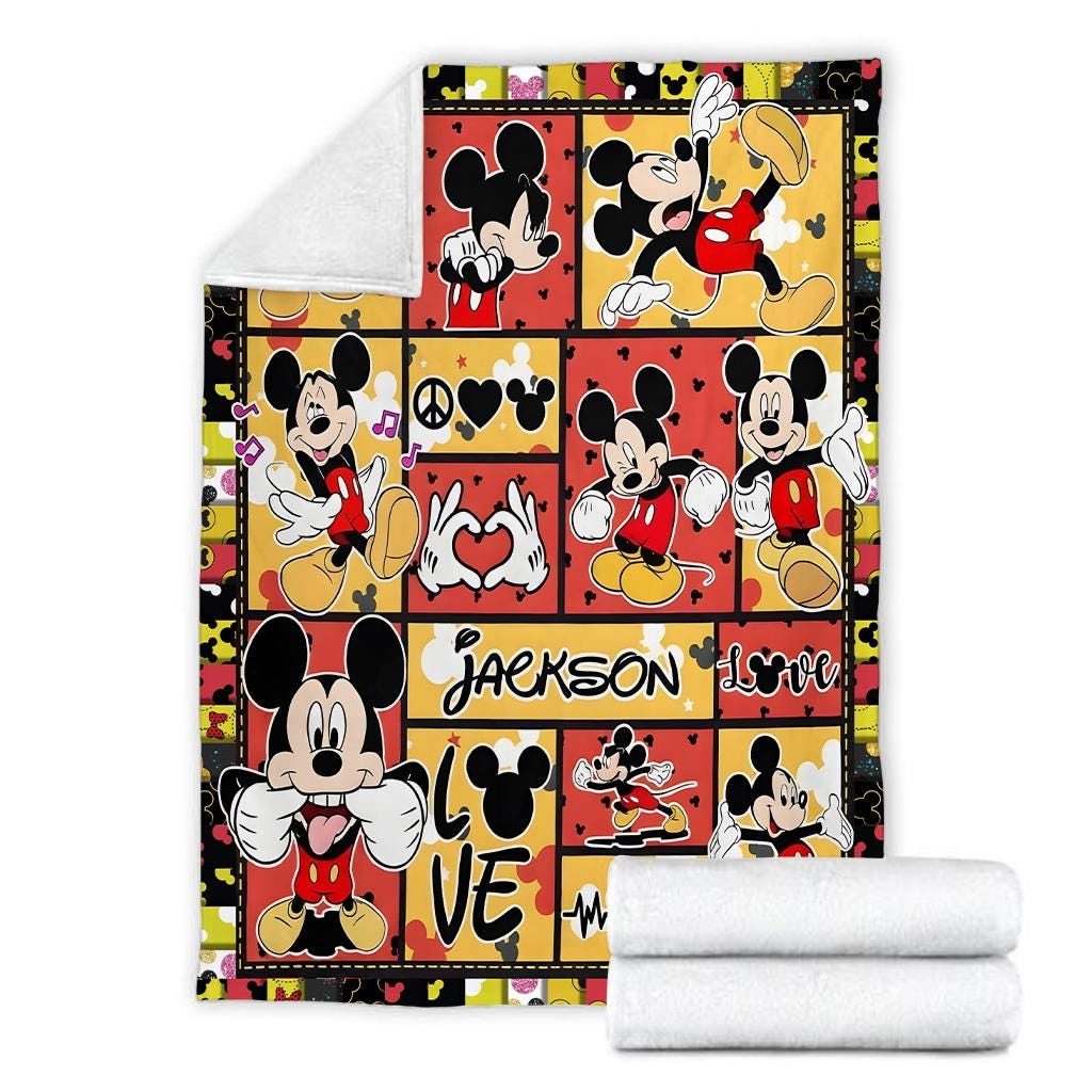 Personalized Mickey Mouse Blanket, Custom Name Mickey Blanket, Mickey Minnie Blanket Birthday Gift, Cartoon Fleece Blanket, Magic Kingdom