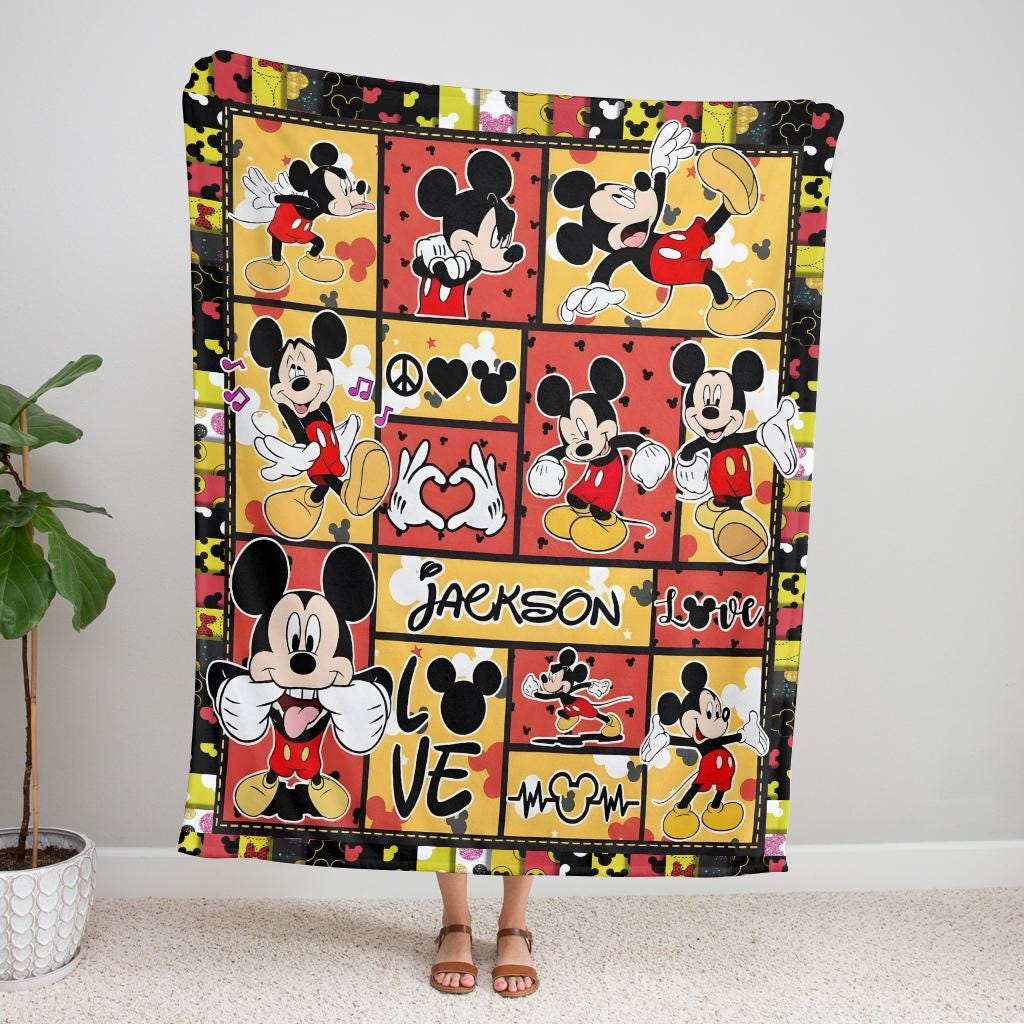 Personalized Mickey Mouse Blanket, Custom Name Mickey Blanket, Mickey Minnie Blanket Birthday Gift, Cartoon Fleece Blanket, Magic Kingdom