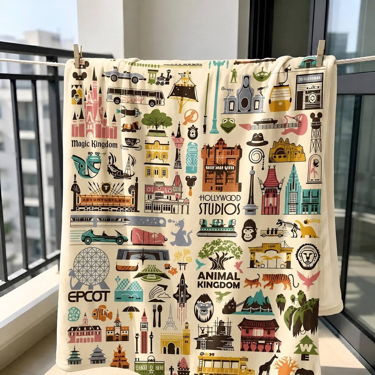 Disney World Four Parks Icons Velveteen Plushy Blanket, Disney Icons Blanket, Disney Nursery Baby Blanket