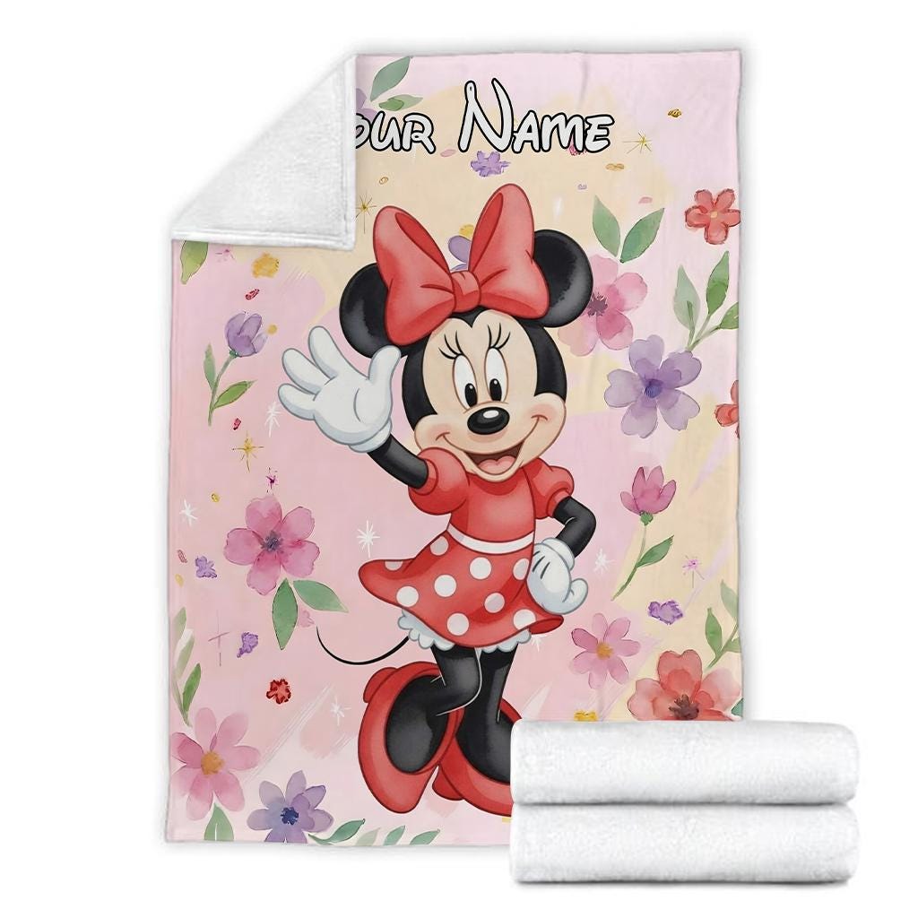 Personalized Minnie Mouse Blanket, Custom Name Minnie Mouse Fleece Blanket, Mickey Minnie Mouse Magic Kingdom Birthday Gifts, Mickey Blanket