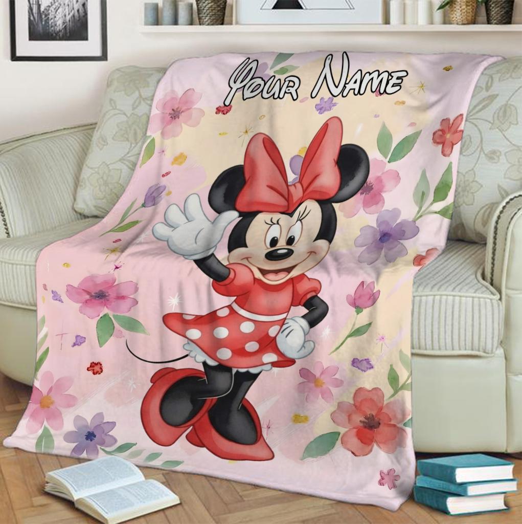 Personalized Minnie Mouse Blanket, Custom Name Minnie Mouse Fleece Blanket, Mickey Minnie Mouse Magic Kingdom Birthday Gifts, Mickey Blanket