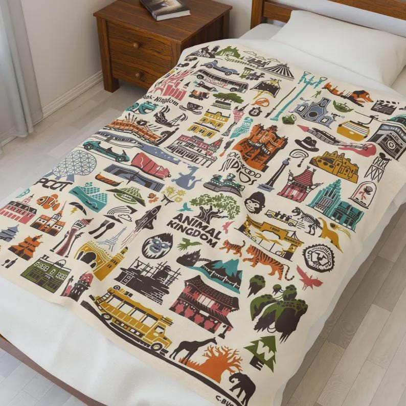 Disney World Four Parks Icons Velveteen Plushy Blanket, Disney Icons Blanket, Disney Nursery Baby Blanket