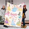 Personalized Disney Princess Blanket, Princess Ariel Belle Jasmine Fleece Blanket, Magical Girl Nursery Decor Gift , Custom Name Princess