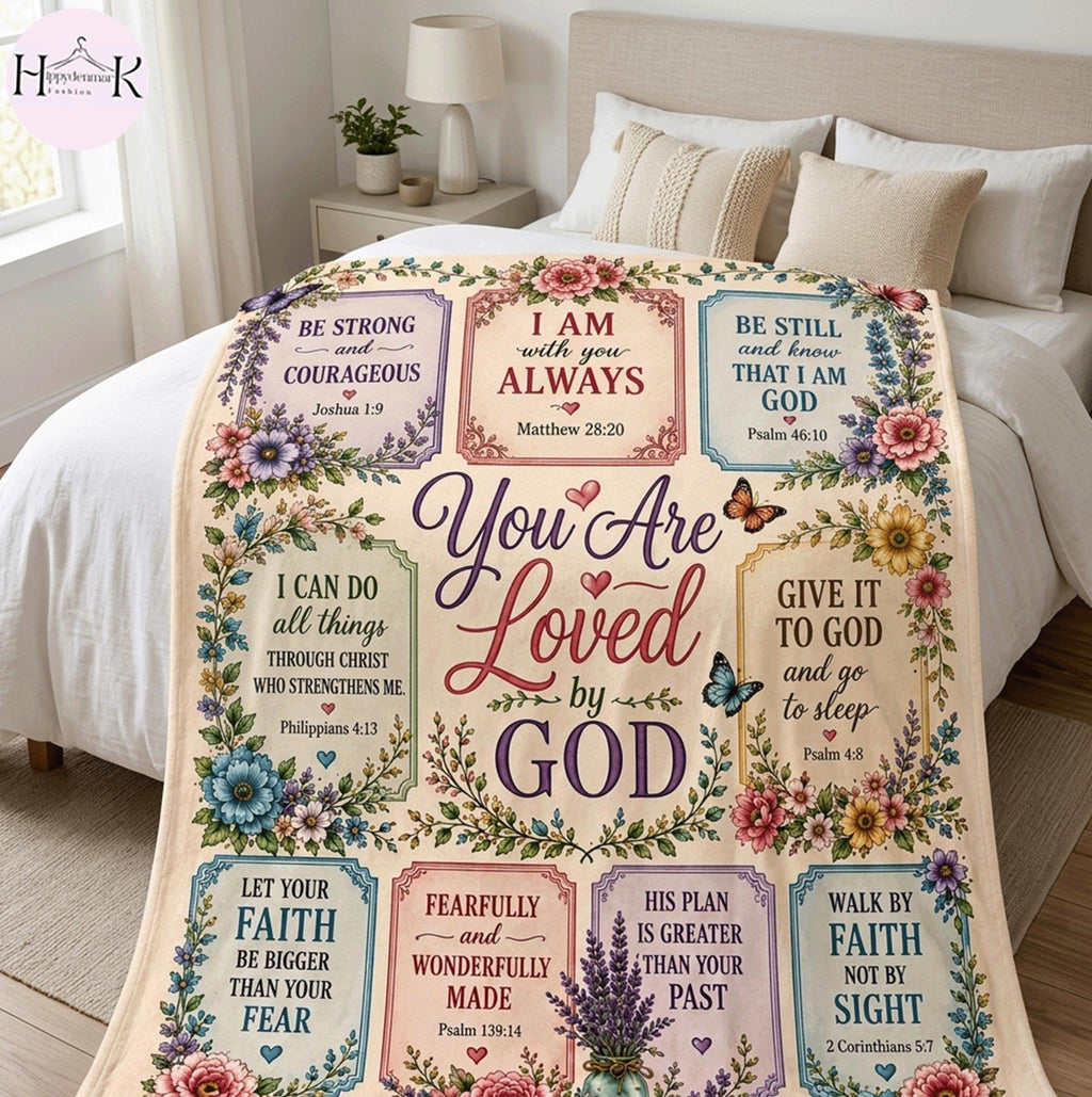 Christian Bible Verse Blanket, You Are Loved by God Throw Blanket, Floral Scripture Blanket, Faith Gift for Women, Cozy Religious Home Decor