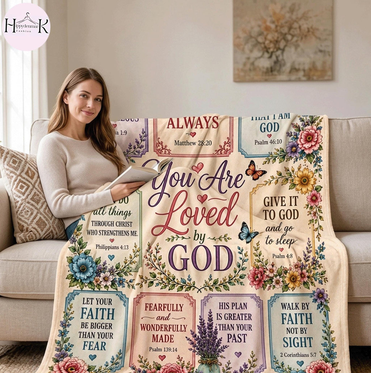 Christian Bible Verse Blanket, You Are Loved by God Throw Blanket, Floral Scripture Blanket, Faith Gift for Women, Cozy Religious Home Decor