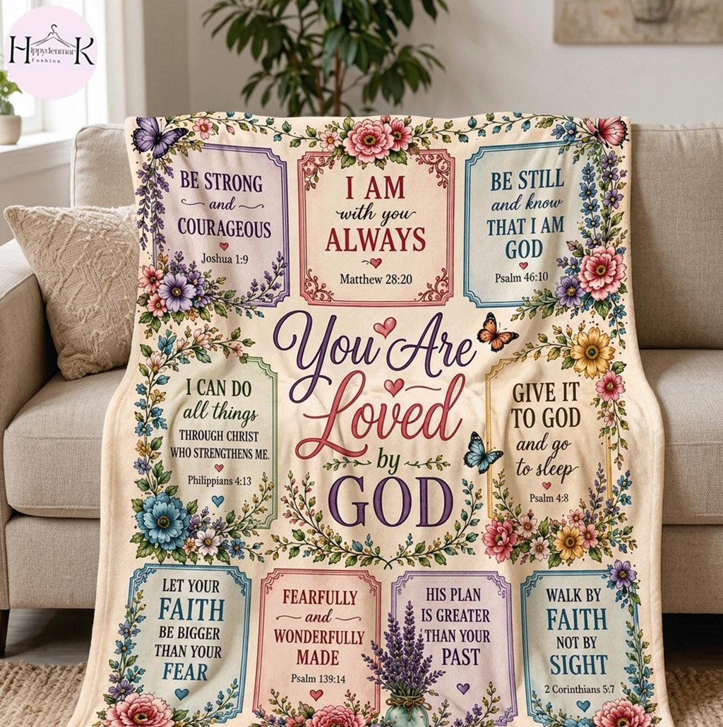 Christian Bible Verse Blanket, You Are Loved by God Throw Blanket, Floral Scripture Blanket, Faith Gift for Women, Cozy Religious Home Decor