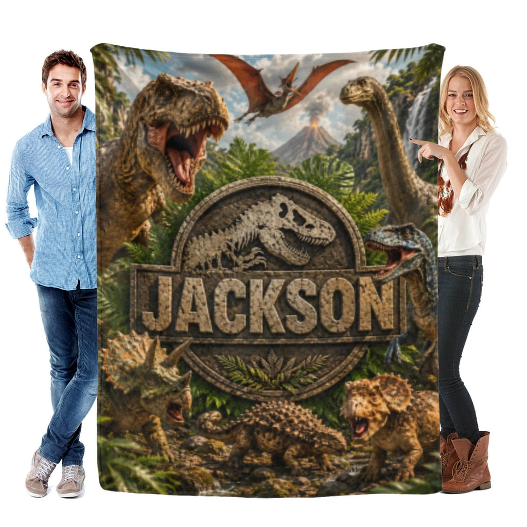 Personalized Dinosaur Flannel Blanket: Custom Jurassic Throw for Boys Room Decor