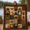 Halloween Quilt Blanket | Cozy Fall Pumpkin, Witch, Black Cat Throw