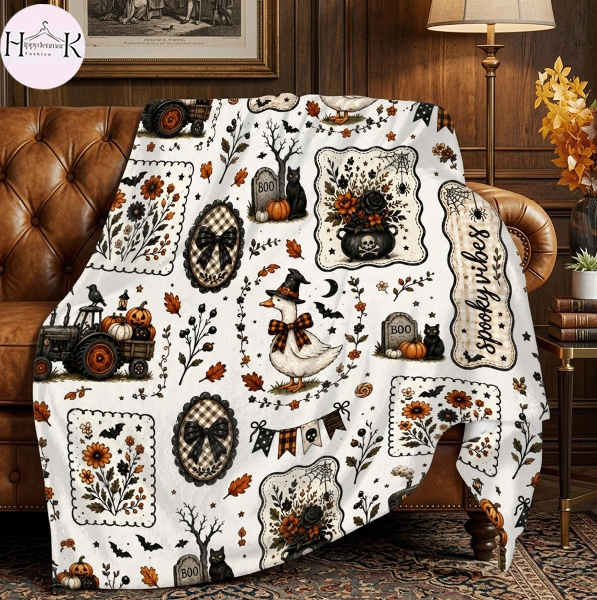 Cottagecore Halloween Ghost Blanket | Summerween Spooky Floral Throw | Dark Academia Vintage Fall Cozy Couch Gift