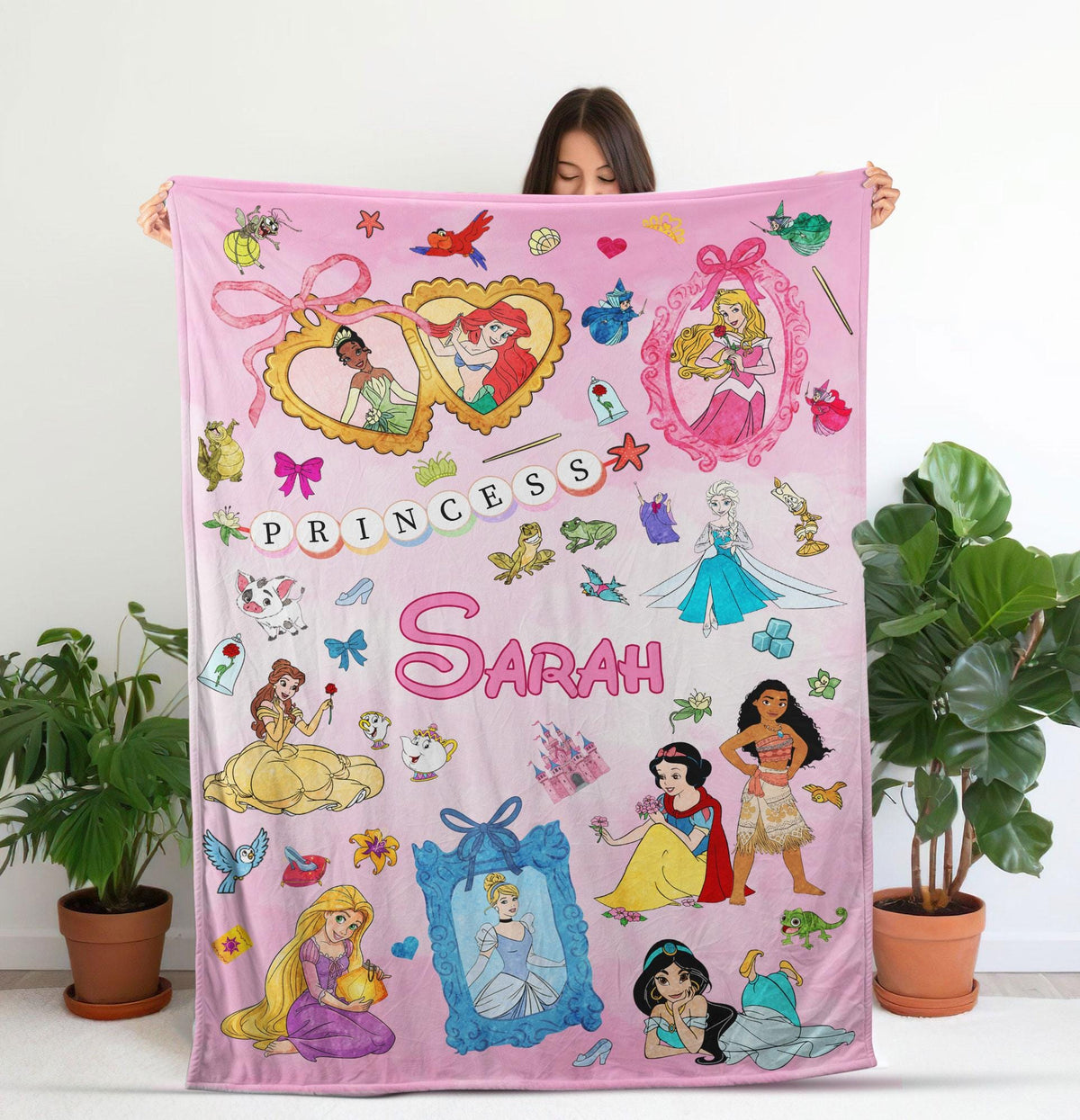 Personalized Disney Princess Blanket, Custom Name Disney Princess Mirror Coquette Blanket, Disney Bedding, Blanket for Kids, Baby Girl Gift