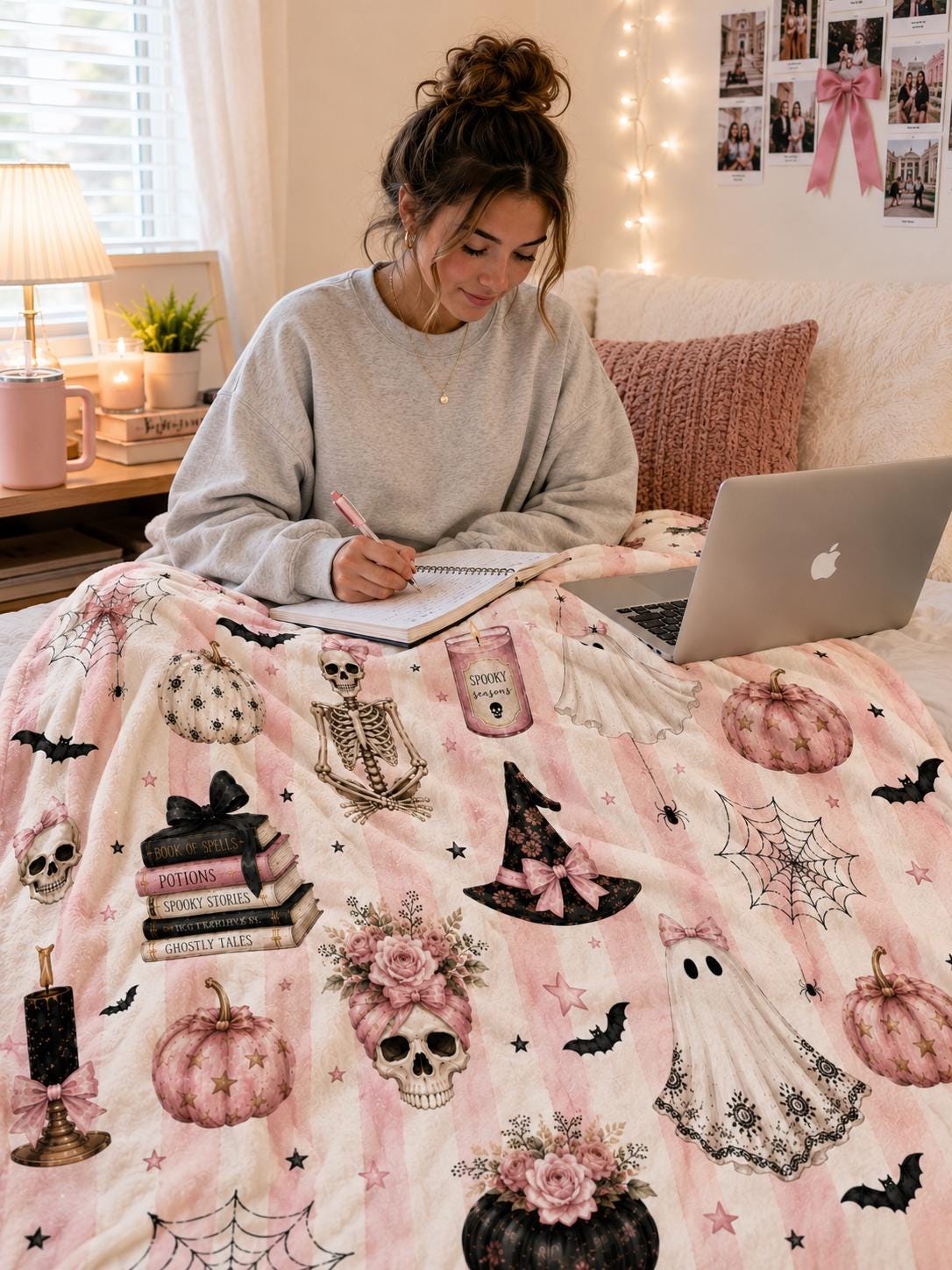 Pink Halloween Blanket, Cute Ghost Throw Blanket, Teen Girl Halloween Gift, College Dorm Blanket, Halloween Blanket For Teen Girl, Cozy Gift