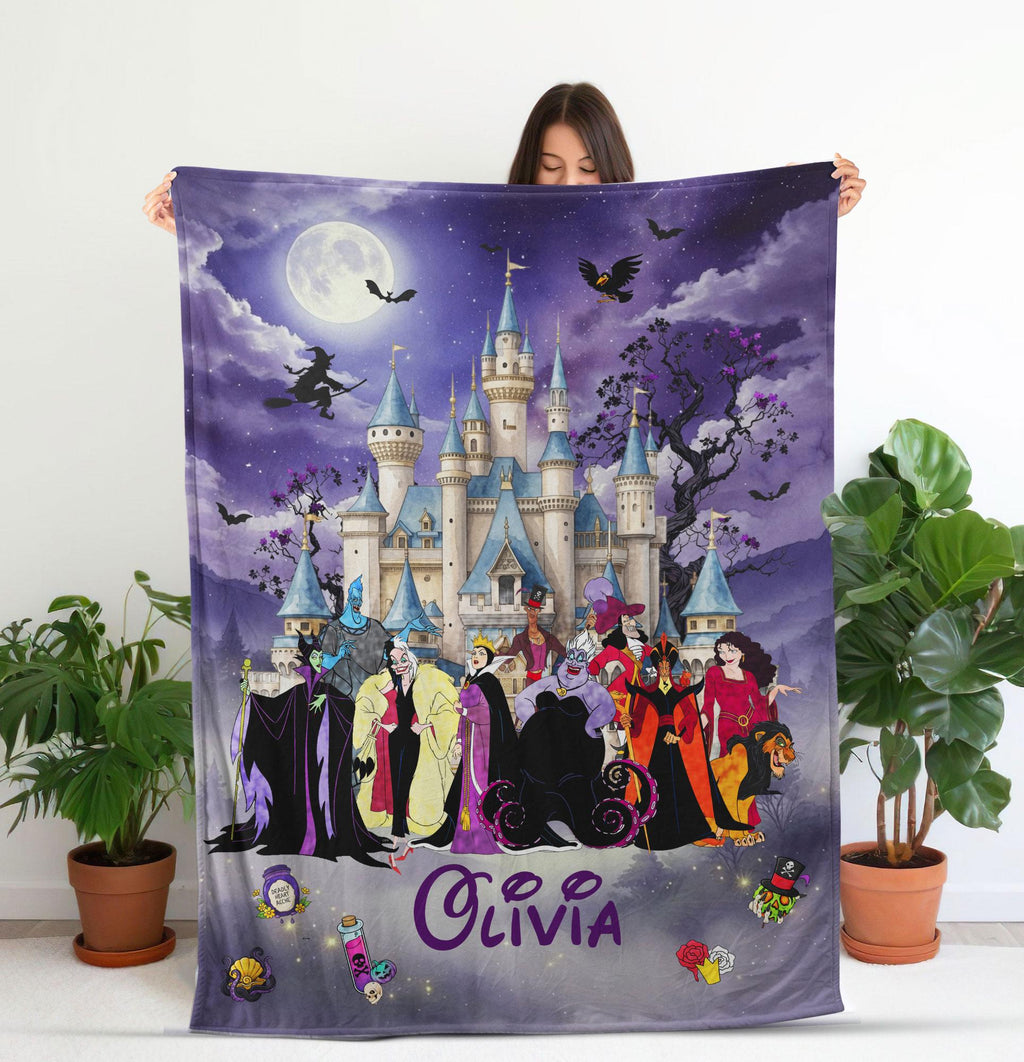 Personalized Disney Villains Blanket, Custom Name Villains Blanket, Disney Halloween Gift, Disney Witch Maleficent Ursula Evil Queen Blanket